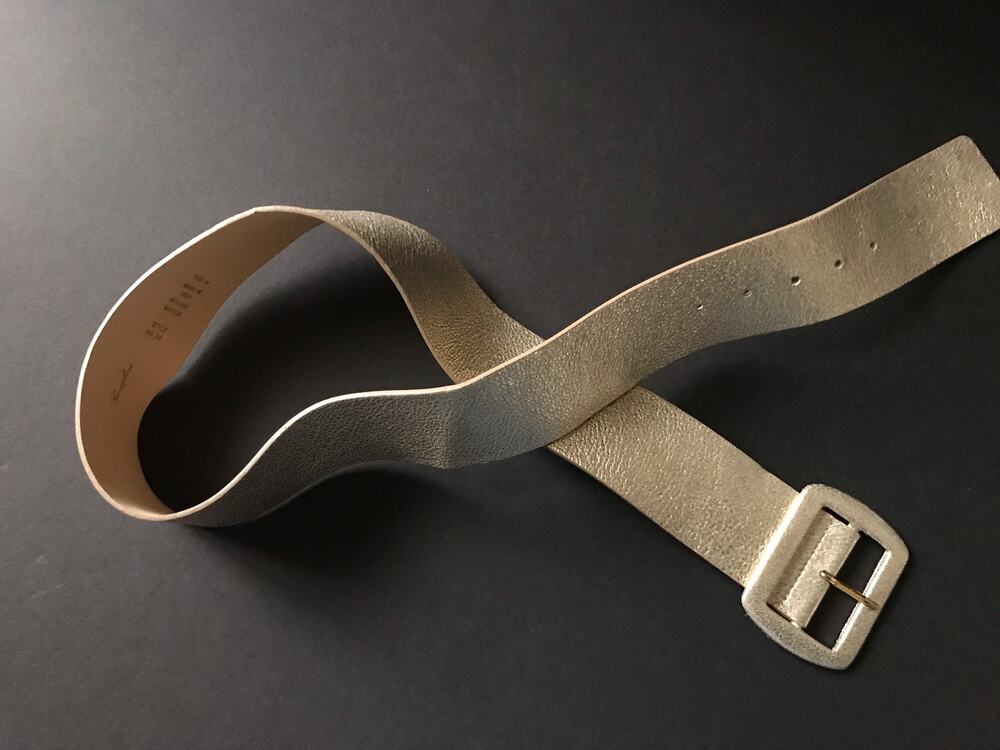 Garuglieri Gold Wide Genuine Leather Belt Size M Statement Boho